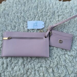 Time and Tru Women's Harper 2pc Clutch Wristlet and Card Case Vinyl Pink